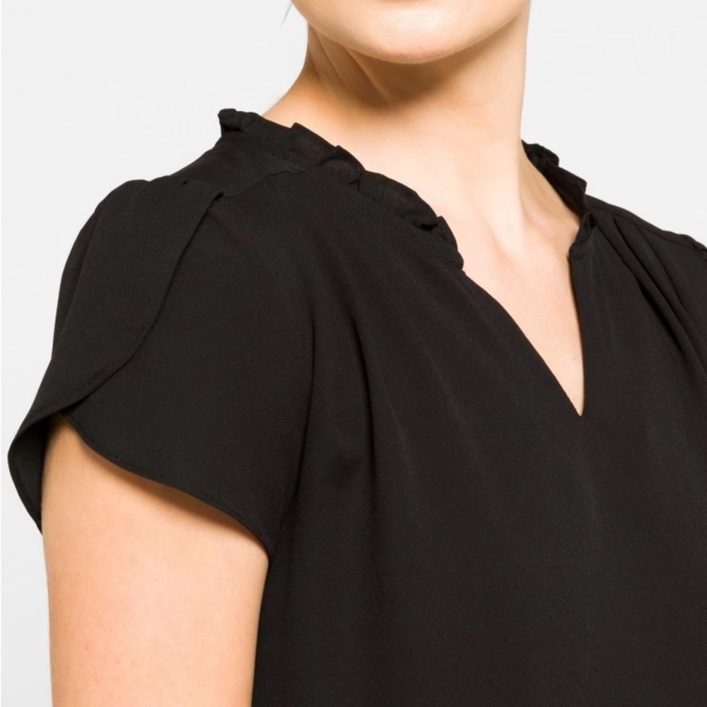 41 Hawthorn Black Ruffle-Trim V-Neck Short Sleeve Blouse - Picture 2 of 4